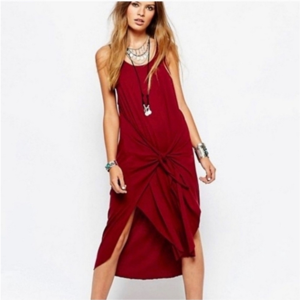 🆕️NWT Free People We the Free Back in Town Burgundy Tie Front Dress small Boho